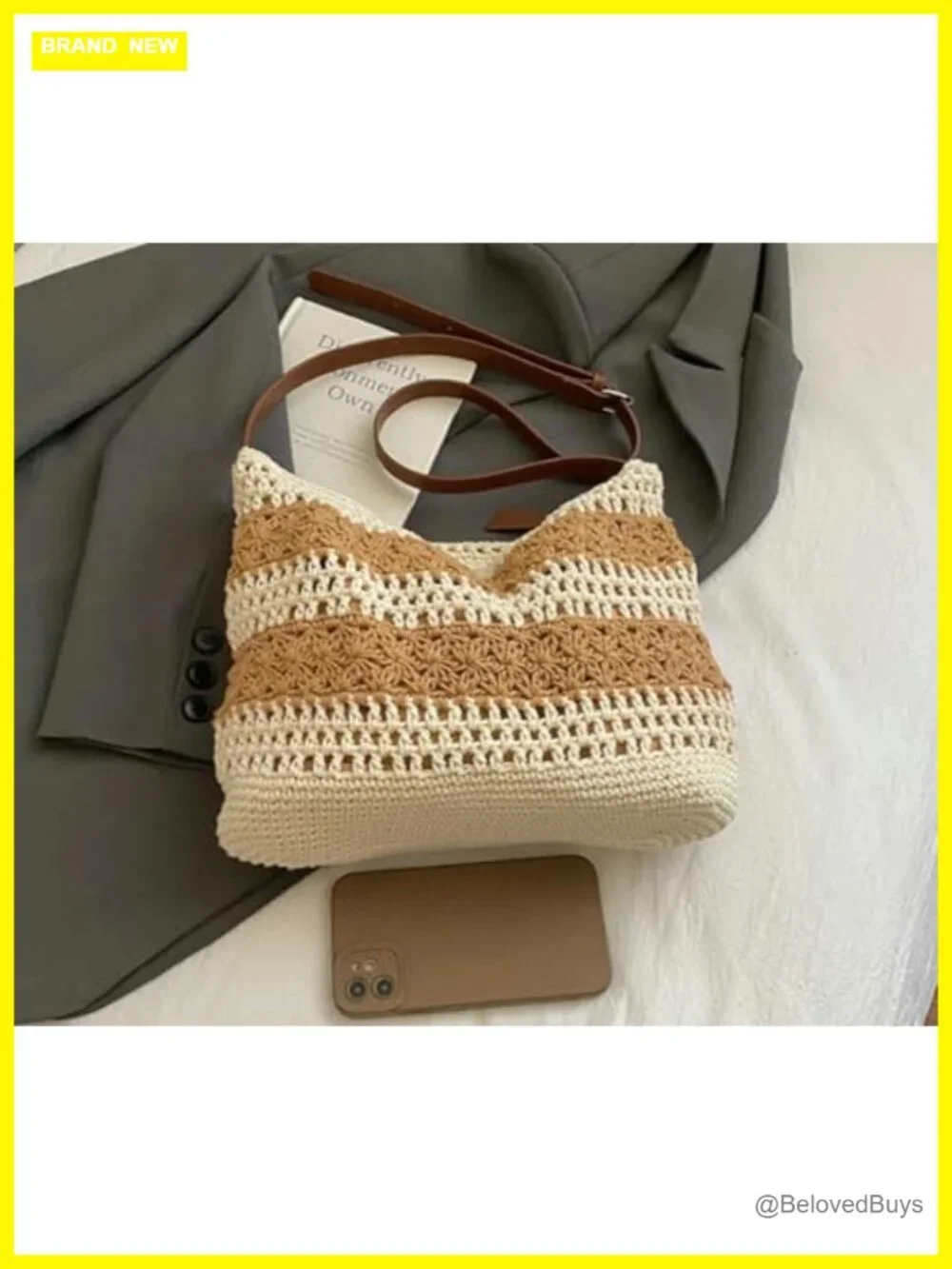 Boho Crochet Hobo Bag Woven Tote Handbag Cotton Knitted Shoulder Beach Summer